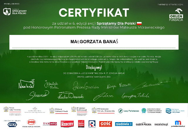 Sprzątamy Dla Polski - certyfikat dla szkoły - Obrazek 2