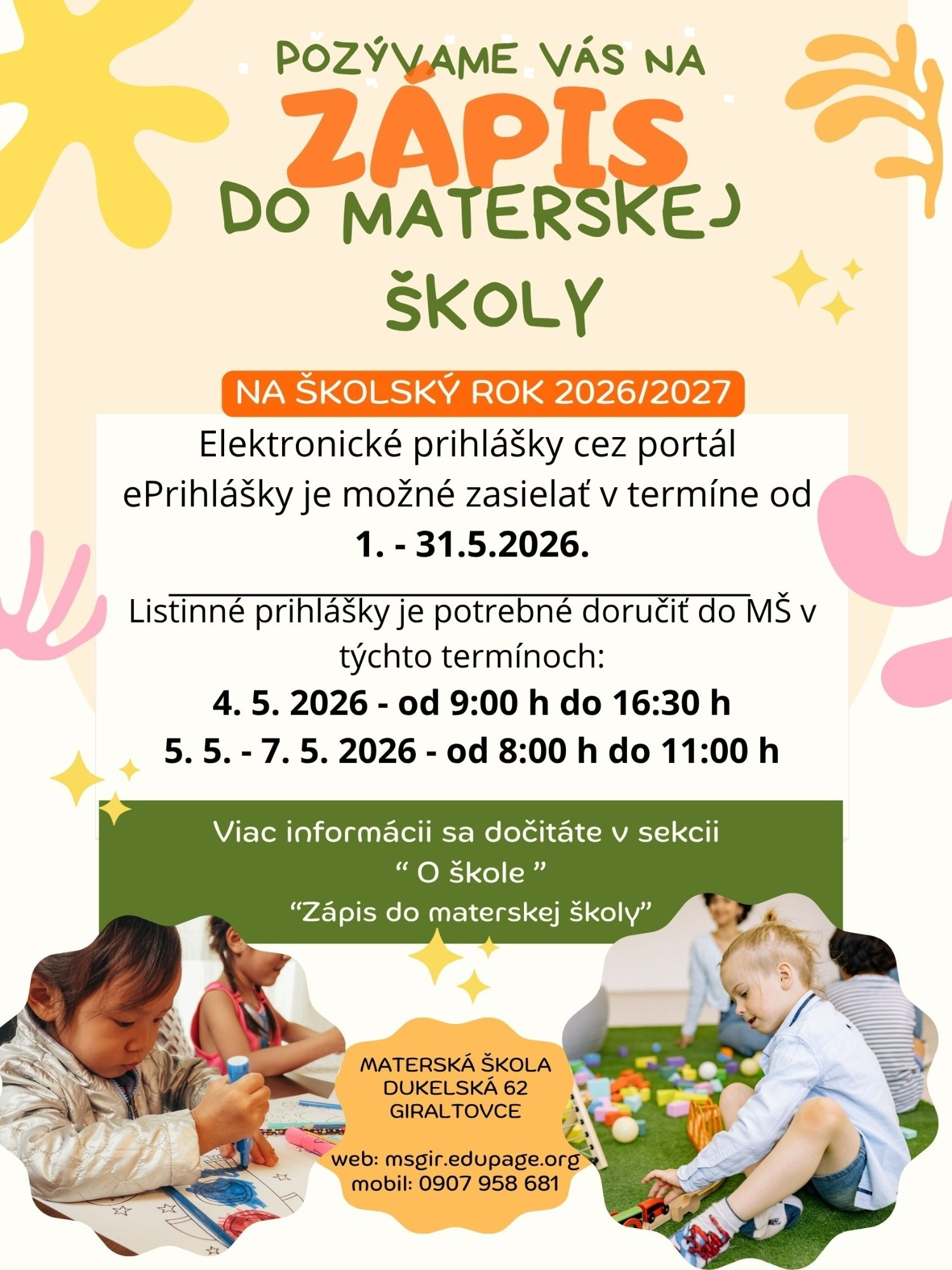 Zápis detí do Materskej školy - Obrázok 1