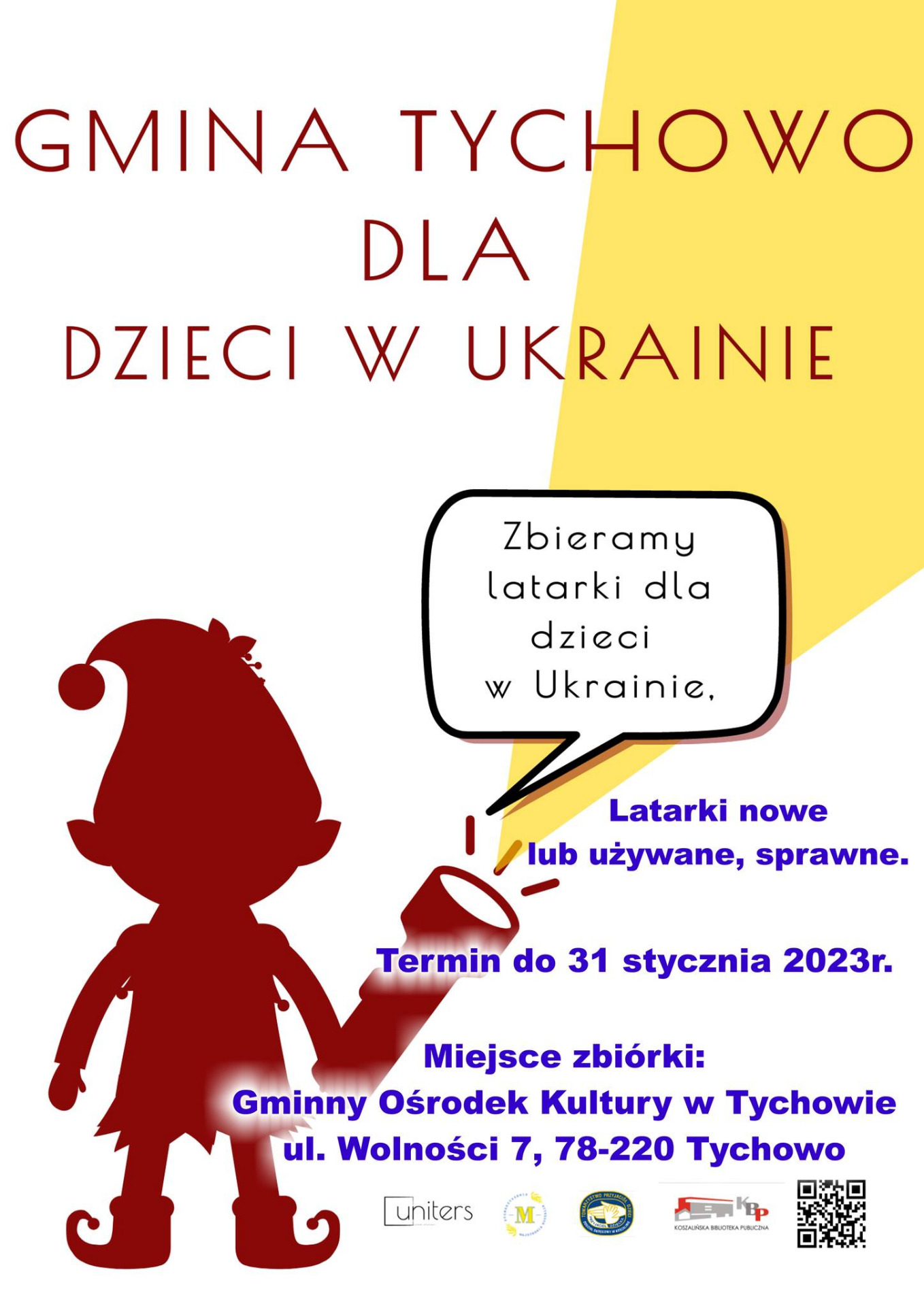 Plakat informujący o zbiórce latarek dla dzieci z Ukrainy