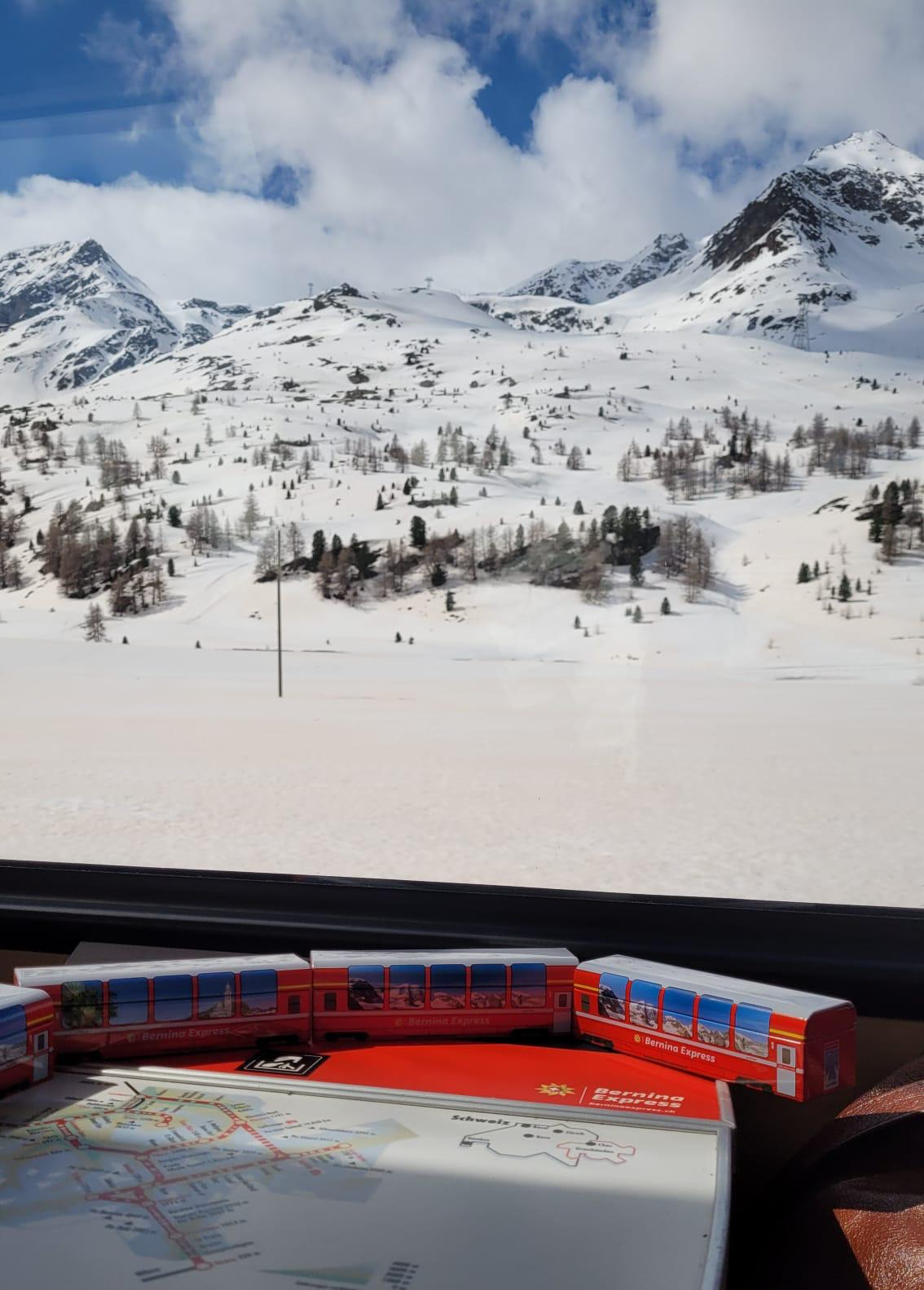 widok z okna pociągu Bernina Express