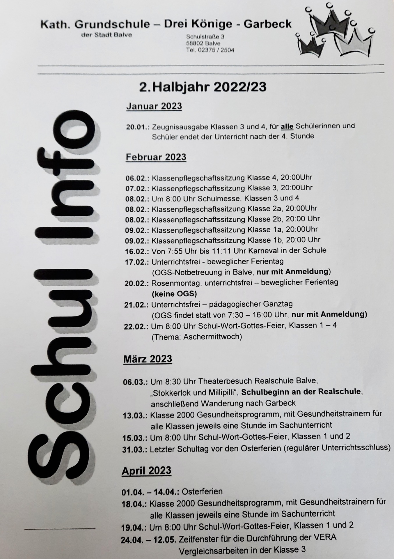 Schul-Info 2. Halbjahr 2022/23 - Bild 1