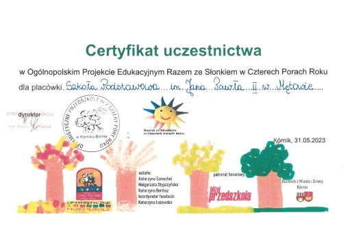 Certyfikat uczestnictwa w Ogólnopolskim Projekcie Edukacyjnym - Obrazek 1