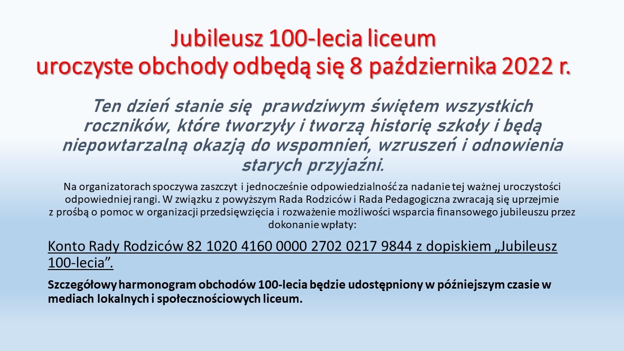Jubileusz 100-lecia liceum  - Obrazek 1