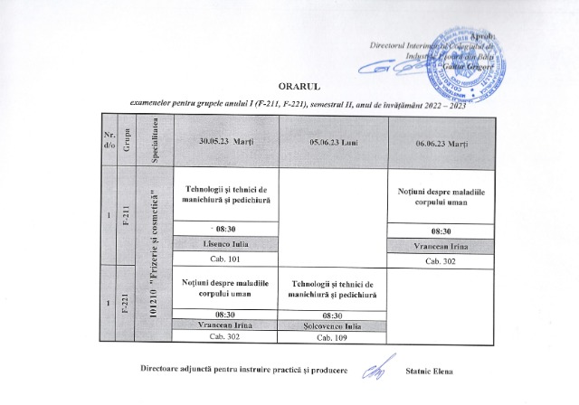 Graficul promovării examenlor pentru grupele M-112, M-122, MK-112, SSM-112, F-211, F-221 - Imagine 1